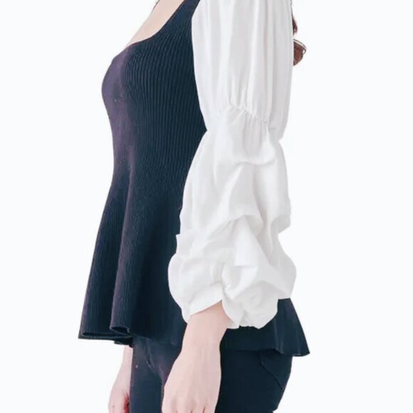 English Factory Mixed-Media Ribbed Top  Black/White XS - Picture 6 of 6